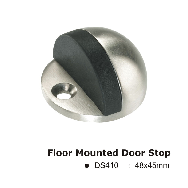 Euro Art Floor Mounted Door Stop in a satin chrome finish, designed to prevent door over-swing while adding a sleek, modern touch to interiors, crafted from durable materials for residential or commercial use.