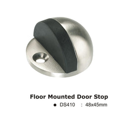Euro Art Floor Mounted Door Stop in a satin chrome finish, designed to prevent door over-swing while adding a sleek, modern touch to interiors, crafted from durable materials for residential or commercial use.