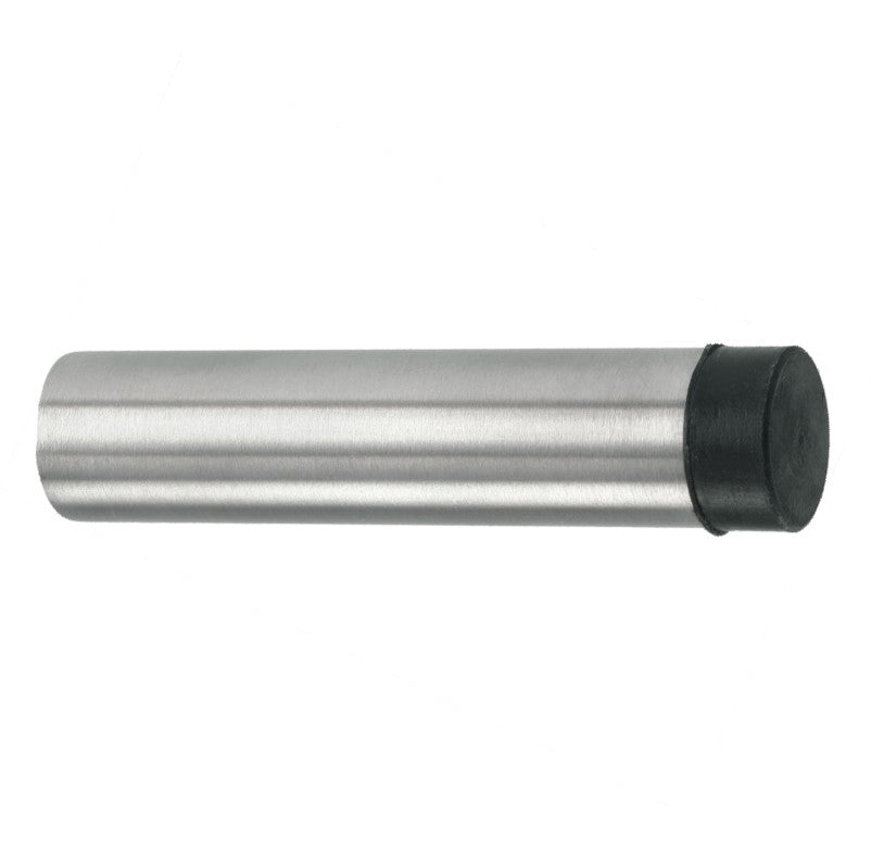 Euro Art Skirting Door Stop in satin stainless steel, installed on a skirting board to discreetly protect walls and furniture from door damage, offering modern style and long-lasting durability.
