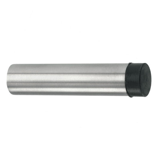 Euro Art Skirting Door Stop in satin stainless steel, installed on a skirting board to discreetly protect walls and furniture from door damage, offering modern style and long-lasting durability.