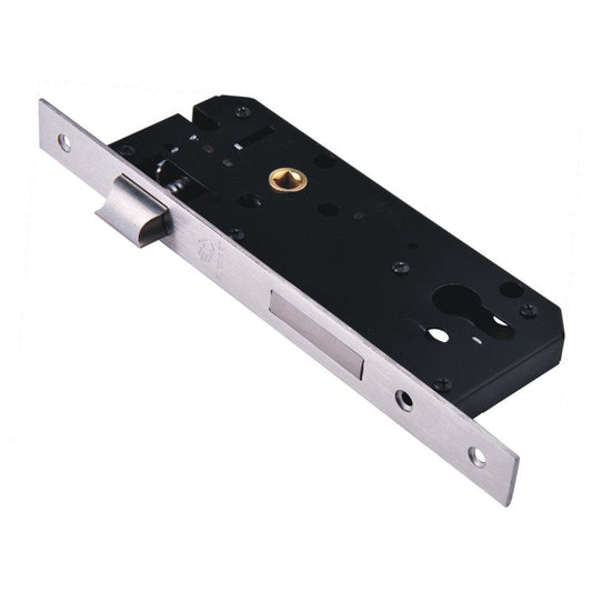 Euro Art Hardware Euro Profile Mortice Lock with 45mm backset and 85mm centers in Satin Stainless Steel finish, offering premium security, durability, and style.