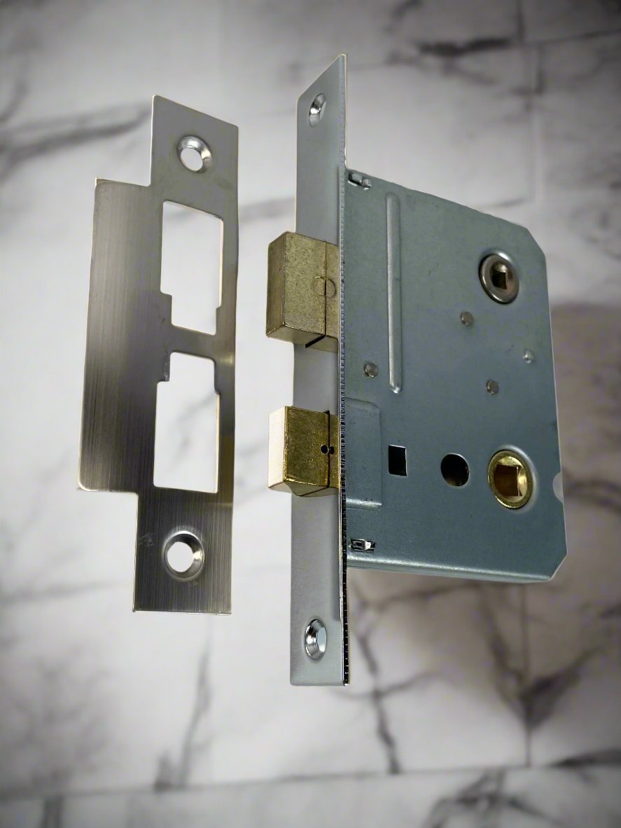 Euro Art Architectural Bathroom Lock 75mm - Satin stainless steel finish with enhanced security for bathroom doors.