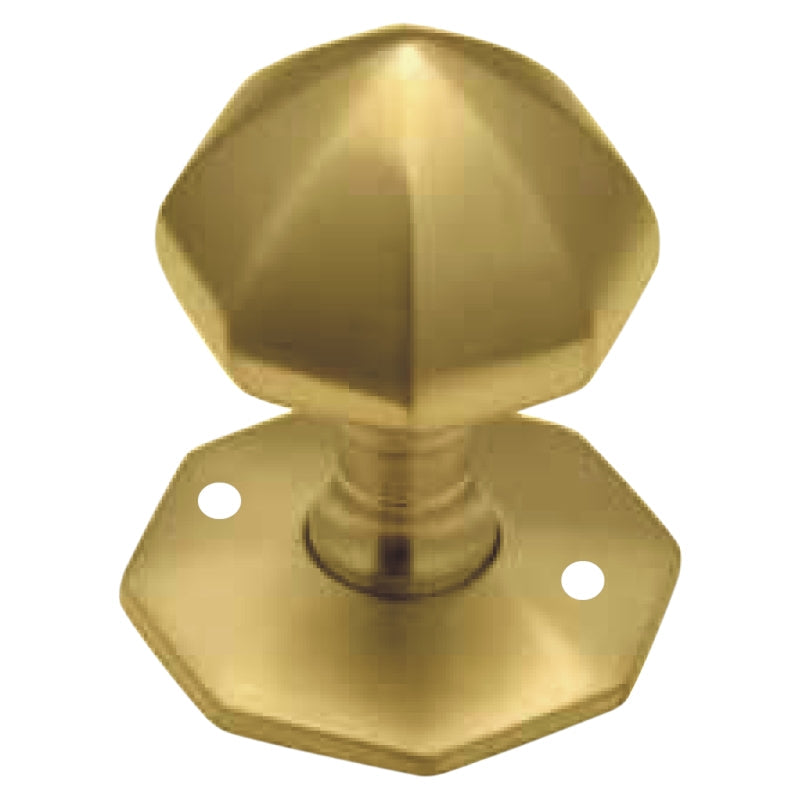 56mm Octagonal Mortice Knob in polished brass from Euro Art Hardware, featuring a unique geometric design for a sophisticated touch on residential or commercial doors.