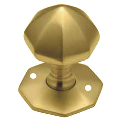 56mm Octagonal Mortice Knob in polished brass from Euro Art Hardware, featuring a unique geometric design for a sophisticated touch on residential or commercial doors.