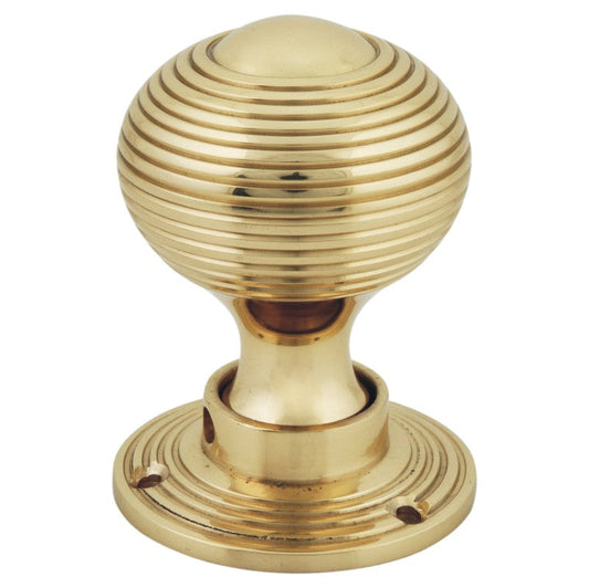 Beehive Reeded Mortice Knob from Euro Art Hardware, featuring a reeded texture in polished brass, polished chrome, or satin chrome finishes. A sophisticated and compact design that enhances both residential and commercial doors with timeless elegance and architectural flair.