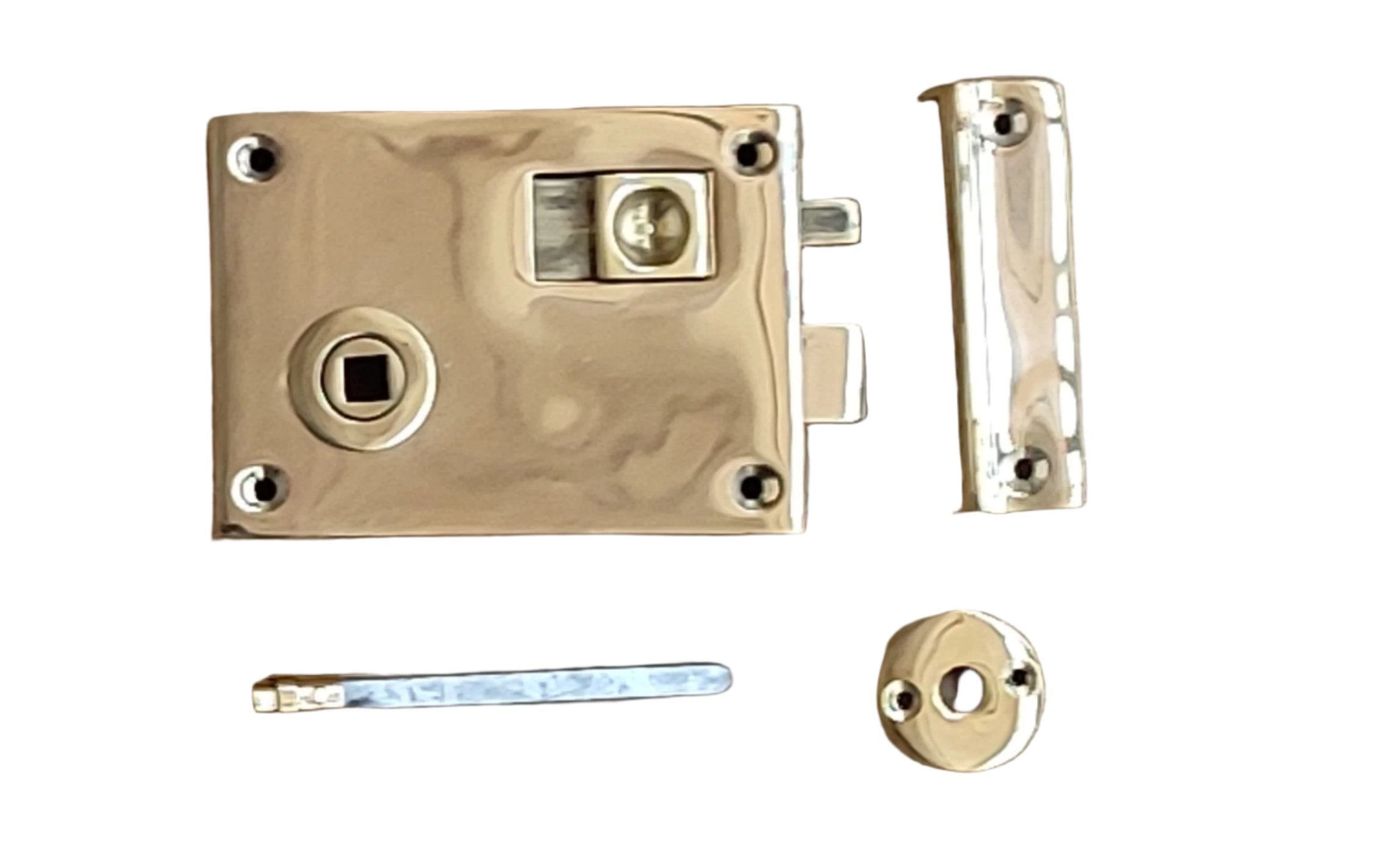 Euro Art Rectangular Rim Latch in a contemporary rectangular design with a Polished Brass Unlacquered finish, perfect for modern interiors.
