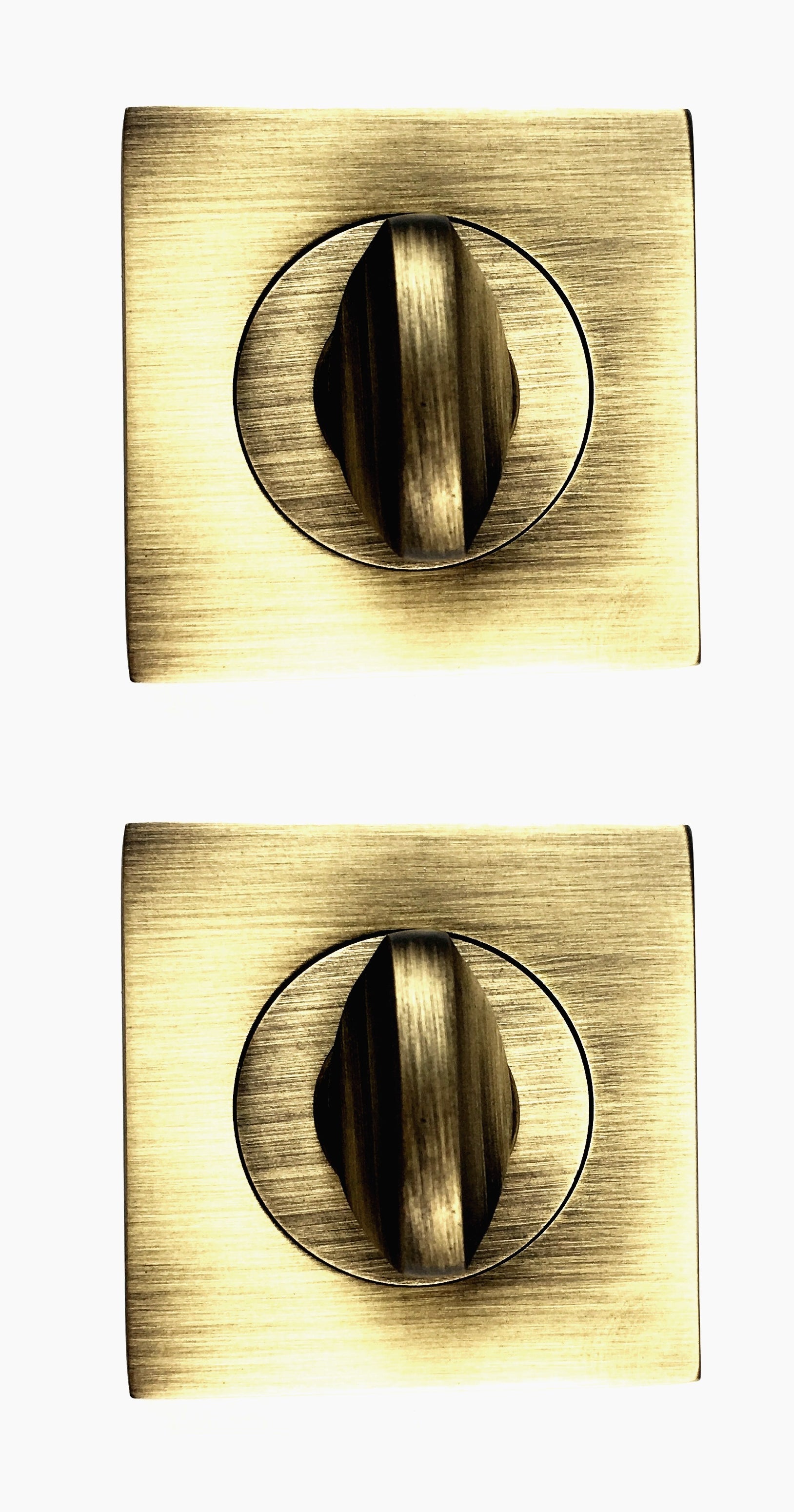 Square design Thumb Turn & Release by Euro Art Hardware with multiple finishes like Polished Chrome/Black Nickel, Antique Brass, and Satin Nickel/Polished Nickel for a geometric and modern door solution.