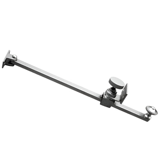 Adjustable-length casement stay in polished brass, polished chrome, or satin chrome finishes.