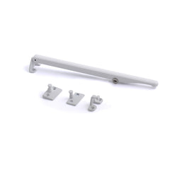 Standard architectural locking casement stay in polished chrome or satin nickel finishes.