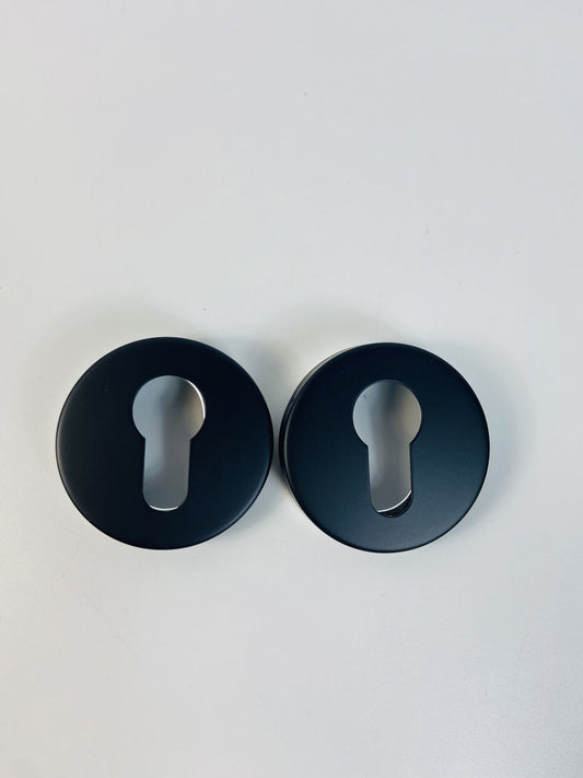 Euro Escutcheon Keyhole Cover Pair with Screws in Black Finish Dimensions