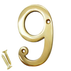 House Door Numerals Numbers - Number 0 to 9 in Polished Brass Finish - 50mm
