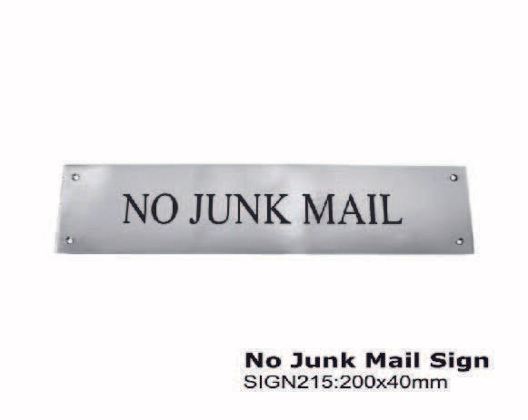 Rectangular No Junk Mail  Sign 200 x 40mm -Satin finish