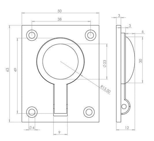 50x63mm pb flush pull