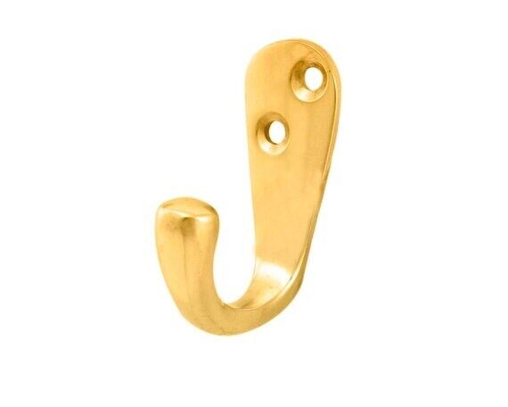 Carlisle brass aa26 victorian single robe hook, polished brass, 46 mm x 19 mm