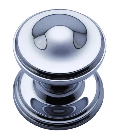 Bold 100mm center door knob with a substantial design, available in premium finishes like polished brass, chrome, and satin chrome. Adds sophistication to residential or commercial entrances.