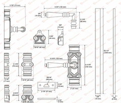 Lever Handle Door Brass Espagnolette Bolt - Upto 9 feet Doors