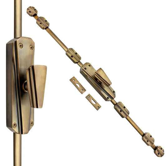 Valentino ART DECO Antique Brass Espagnolette/Crémone Lock Bolt for up to 8.5 Feet High Doors & Windows