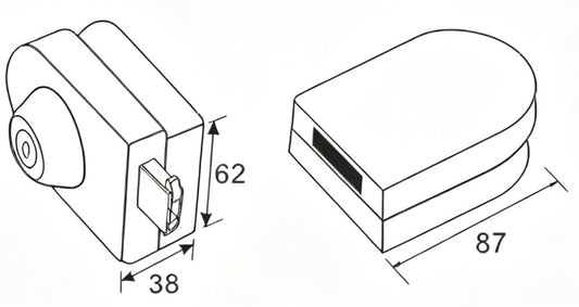 Glass-to-Glass Central Lock Set - 87 × 62 × 38mm