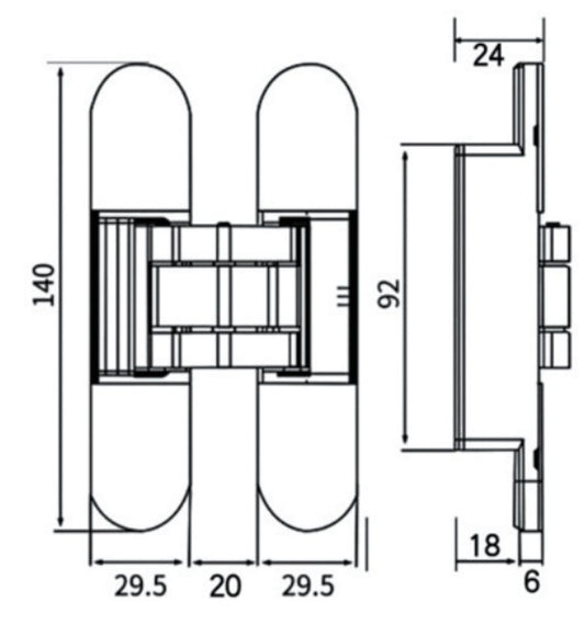 3D Adjustable Concealed Hinge - 140 × 29mm