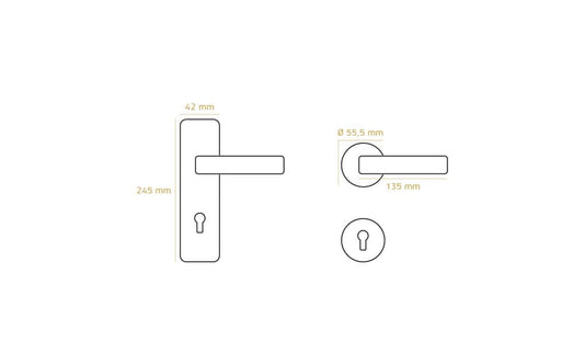 Turkish Anka door handle with a sleek modern design, featuring a 55.5mm rose and 135mm handle length, combining elegance, durability, and functionality for any door.