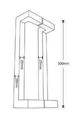 Lex cranked square door pull handle, 300mm in length and 25mm in width, made of satin stainless steel, with a pair design, suitable for 35-55mm thick doors, and includes fixing screws.
