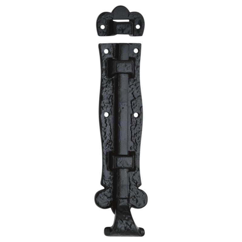 Euro Art Barrel Bolt - Straight - 100mm in Black Antique finish, offering a durable and compact solution for secure door and cabinet locking with a classic straight design.