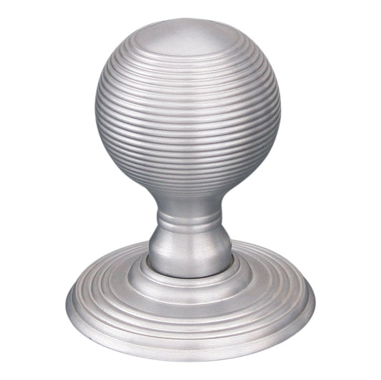 Architectural Reeded Mortice Knob in satin nickel or polished chrome from Euro Art Hardware, featuring a reeded texture that adds architectural elegance to both residential and commercial doors.