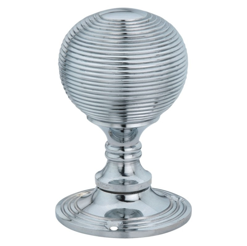 Reeded Mortice Knob from Euro Art Hardware, featuring a classic reeded texture and premium finishes in polished brass, polished chrome, or satin chrome. A versatile accessory for residential and commercial doors, combining timeless design with modern elegance.