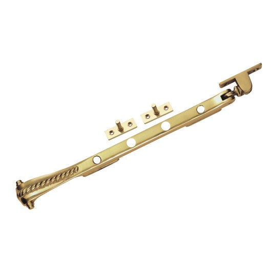 250mm Georgian casement stay in polished brass with traditional detailing for classic aesthetics.